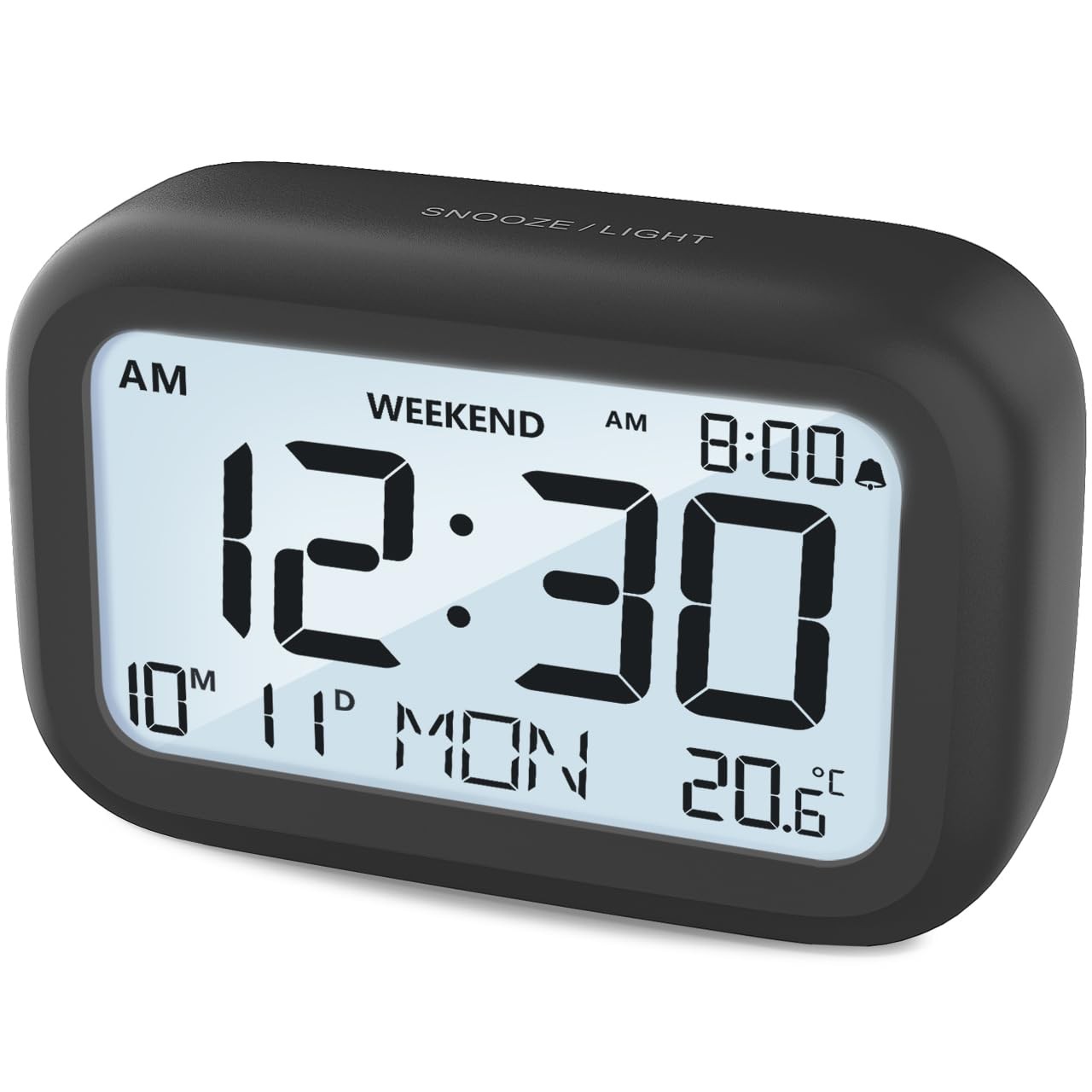 Battery-Powered Digital Alarm Clock with LCD Display and Adjustable Volume for Bedside