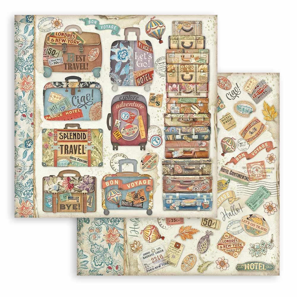 Stamperia ART OF TRAVELLING 8x8 Paper Pad 10 Sheets Scrapbook Vacation SBBS120