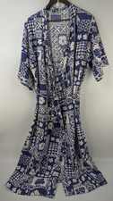 Vintage Hilo Hattie Blue Floral Long Robe Kimono Made in Hawaii Aloha Cover-Up