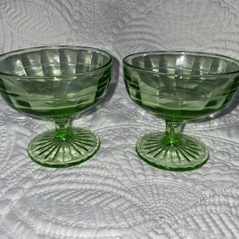 Anchor Hocking Block Optic Pattern & Green Uranium Depression Dishes - 4 total