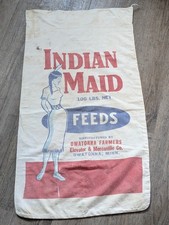 ***RARE*** 100lb Indian Maid Feed Bag Sack Advertising Owatonna Minn Minnesota