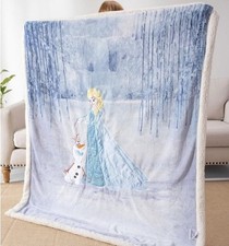Kids Frozen Throw Blanket, 3D Cartoon Embroidery Sherpa Blanket