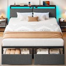 Full Size Bed Frame with Ergonomic Headboard Storage  Charging Station