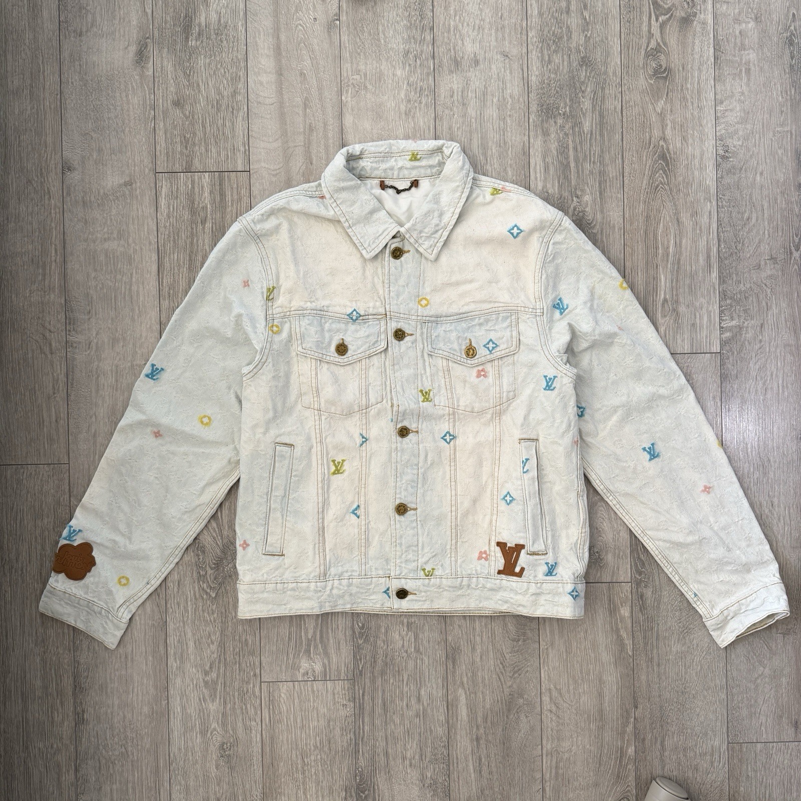 Men's Louis Vuitton LV Monogram Denim Jacket with Collar Neck -  White, size XL