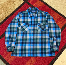 Vintage 70s Pendleton Men's Plaid Wool Flannel Long Sleeve Button Up Shirt