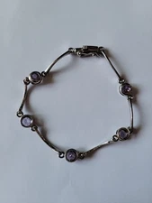 Sterling Silver Bracelet w/ Violet Crystals~Well Made 7" Long~6 g~FAS~Pre-owned 