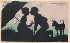 B583 Artist Rolf Winkler postcard romantic couple silhouette action of kissing