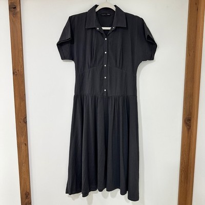 Zara W&B Cotton Shirt Dress Womens Small Charcoal Grey Button Front | Minimalist