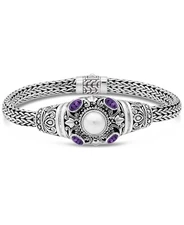 DEVATA Amethyst & Sterling Silver Pearl Bracelet DBK3556ASSAM M/7.5"