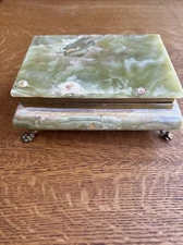 Vntg Marble stone Box Decoration green color with golden edges. Read Description
