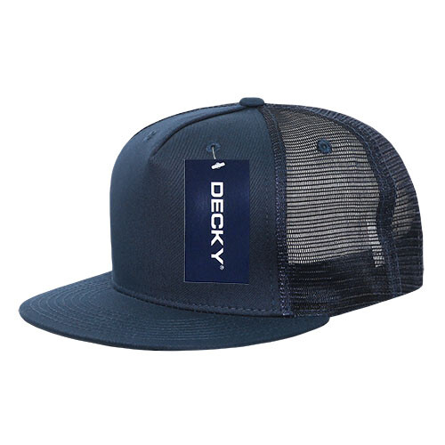 Decky Trucker Cap - Navy Blue 5 Panel Flat Bill Snapback 104