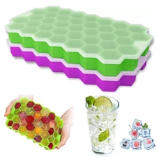 Silicone Ice Cube Tray with Lid - 77 Small 0.87" Cubes for Whiskey - Stackable