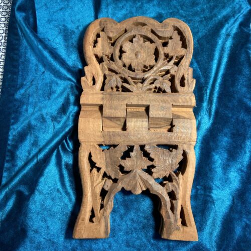 Vintage Hand Carved Wood Folding Book Rack Magazine Holder India Handmade #arm - Picture 2 of 18
