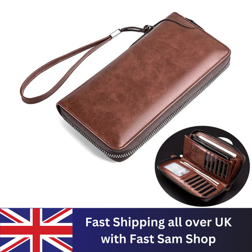 Bag Men's Long Zipper Wallet Leather Bag RFID Blocking Credit Card Holder Purse