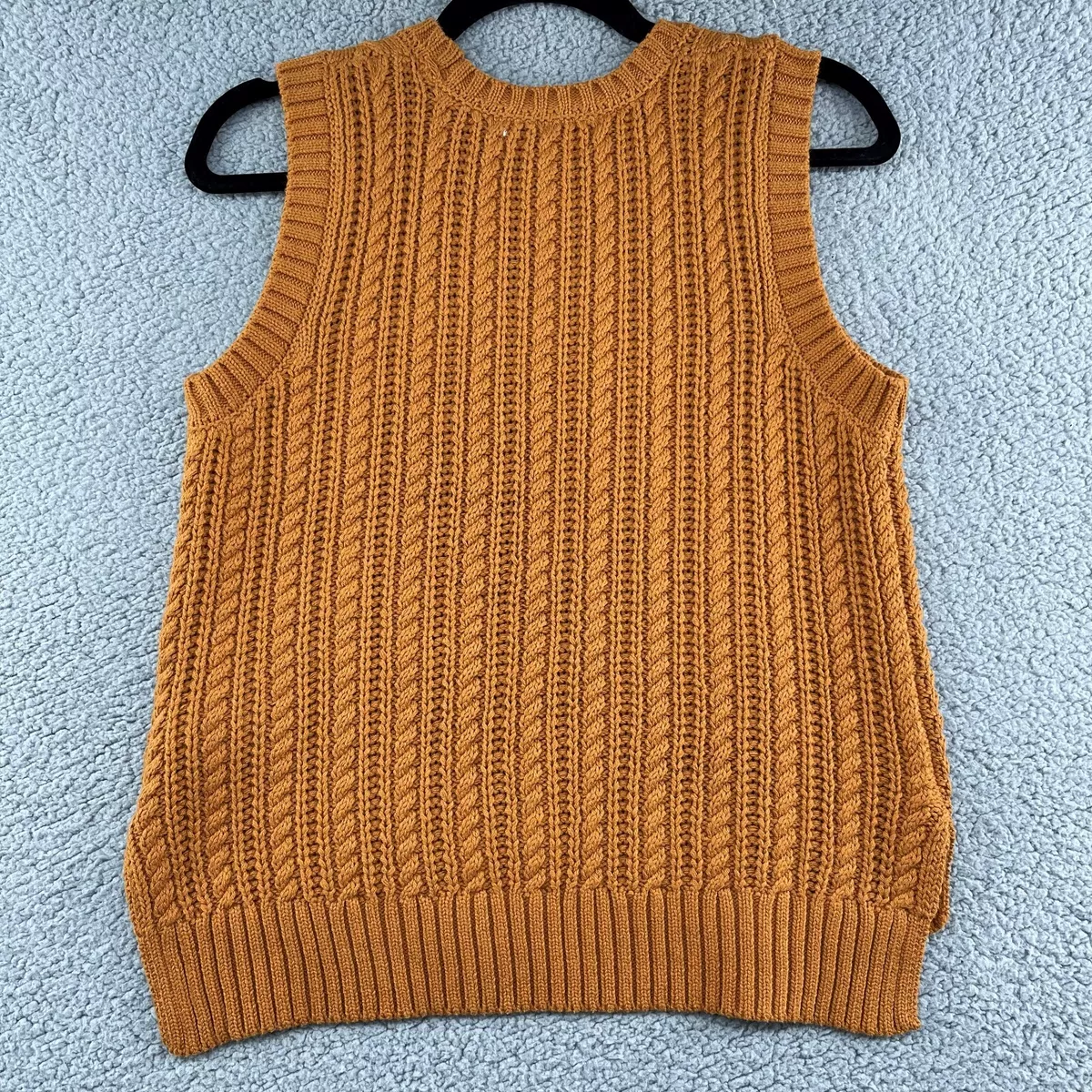 Rachel Zoe Sweater Vest Small Cable Knit Sleeveless Orange Brown