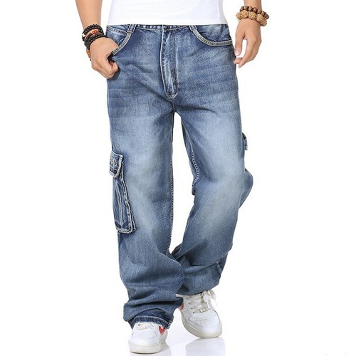 Da Uomo Hip-Hop Jeans in Denim Cargo Pantaloni Larghi Sciolto Skateboard  Salopette Streetwear | eBay