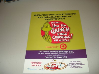 Amtrak 2007 Pappwerbung Dr. Seuss' WIE DER GRINCH WEIHNACHTEN STAHL - 