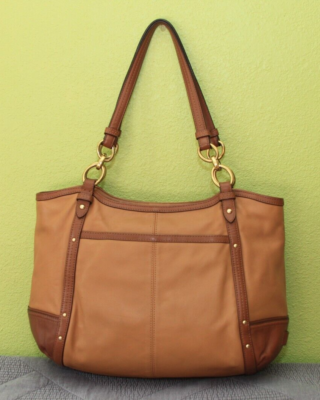 COACH キャメル ボストンバッグ COACH Alexandra Chain Brown & Camel Leather Large Tote HandBag
