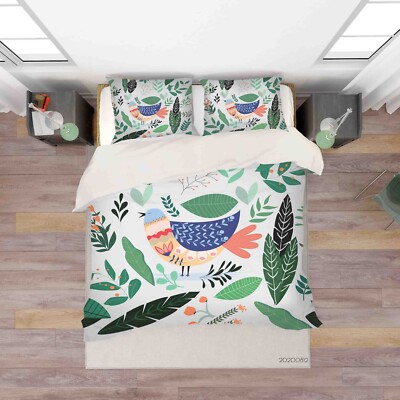 3D Bird Leaves Watercolor Quilt Cover Set Bedding Sets Pillowcases Queen