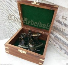 Brass Collectible Antique Finish German Astrolabe Marine Sextant W/Wooden Box
