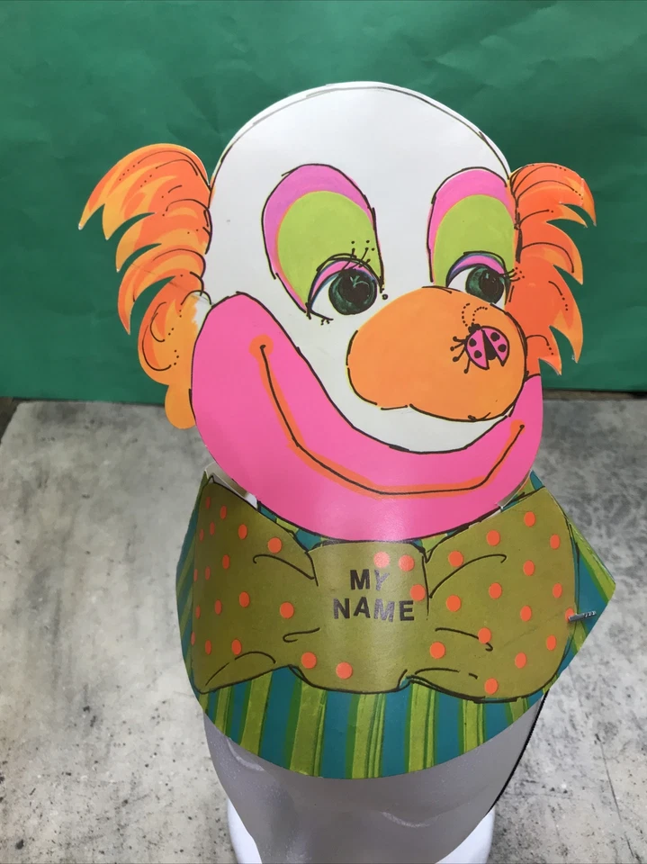 Sombrero de fiesta de papel payaso vintage - Mi nombre - Industrias únicas - RARO - ¡Envío rápido! Foto 2 de 4