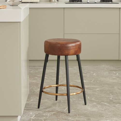 Counter Height Bar Stools Set of 2 Velvet Counter Stools 24" Kitchen Stool Round - Picture 31 of 56