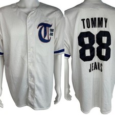 Vintage Tommy Jeans Shirt Mens L Baseball Jersey Button Up Short Sleeve USA Made