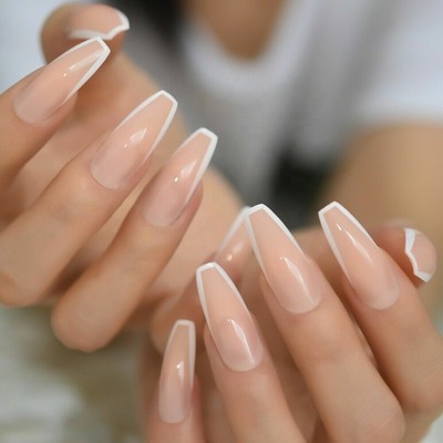 French Nail White V Shape Long Coffin Press On Nails Extra Long V Ballerina Fake Ebay