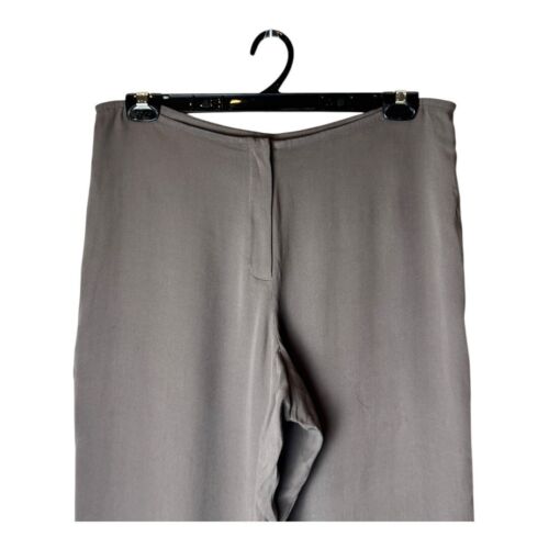 Eileen Fisher Pants Women Medium Taupe Gray Brown Silk Wide Leg High Rise Preppy - Picture 3 of 10
