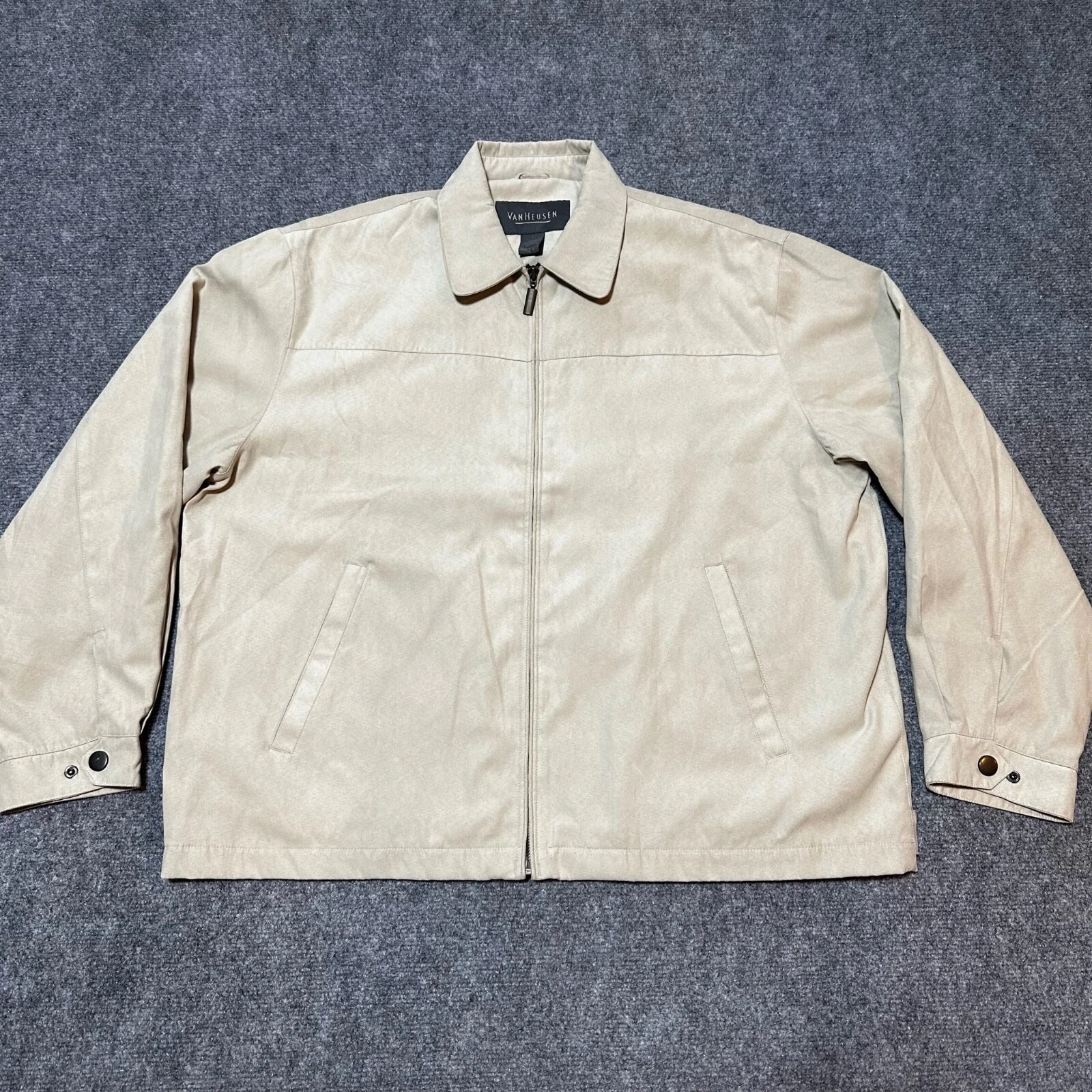 Van Heusen Jacket Mens Large Beige Polyester Blend Soft Lined Full Zip