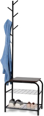 Coat Rack Hall Tree with Bench (Black)