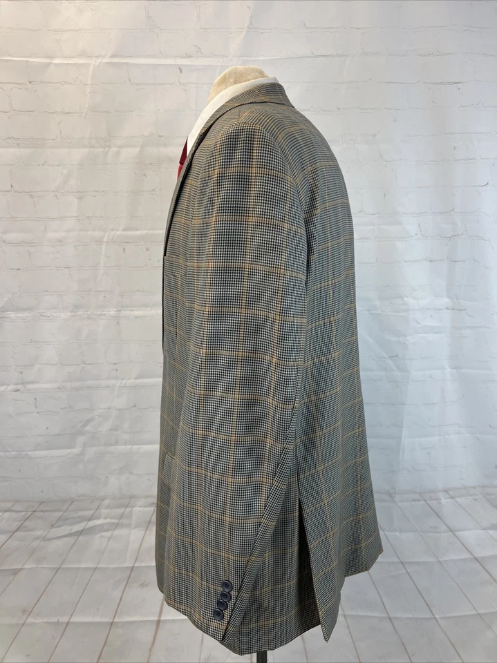 Blazer de lana a cuadros beige y azul marino Enmanuel Ungaro para hombre 44R $495 Foto 4 de 4