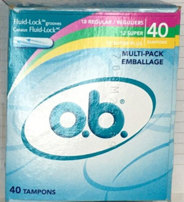 O.B. TAMPONS @ 10¢ Multi-SIZE 40 Pack FLUID-LOCK   grooves Emballage 40 PACK 