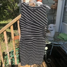 Ivanka Trump Black White Stripe Dress Sz 8 Fitted Stretch Bodycon Sleeveless