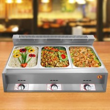 Commercial Gas Food Warmer Bain Marie 3 Pan LPG Countertop