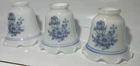 Set of 3 Vintage Milk Glass Lamp Shades Blue Floral Ruffled Tulip 2.25” Fitter