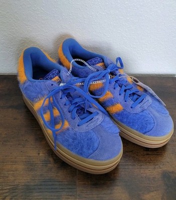 Adidas Gazelle Bold Hi Res Blue Orange Fuzzy Fur Like Upper Size 7.5 Run Big New