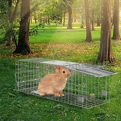 VEVOR Live Animal Cage Trap 24" x 8" x 8" Humane Cat Trap Cats Squirrels Mouse - Picture 8 of 12