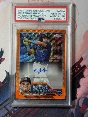 2023 Topps Chrome Jonathan Aranda Auto RC Orange Wave Refractor #/25 PSA 10