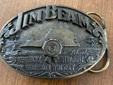 VINTAGE JIM BEAM BOURBON WHISKEY Virginia Brass Belt Buckle USA 1993
