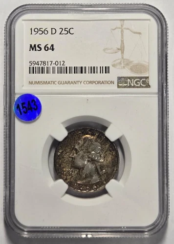 1956 WASHINGTON QUARTER D 25C NGC MS 64 Certified Coin