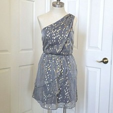 BCBGeneration Draped One Shoulder Dress Gray Gold Grecian