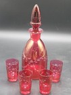 Vintage Set Of 12 Cranberry Glass Cut to Clear Etched Grape Faceted Tumblers — photo 2
