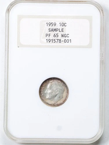 1959 10C Proof Roosevelt Silver Dime PF65 NGC 191578-001 Fatty Sample Slab