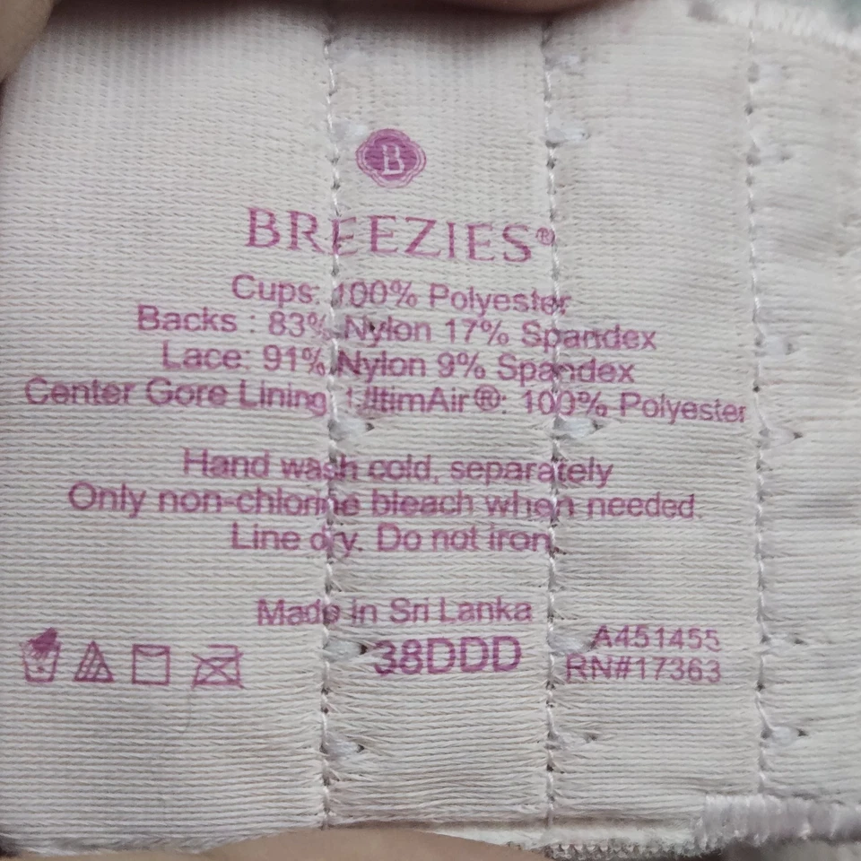 Sujetador Breezies para mujer 38DDD rosa claro camiseta con aros correa de encaje Foto 3 de 4