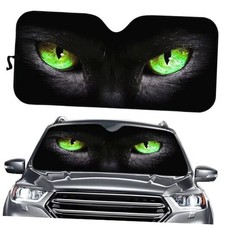Car Front Windshield Sun Shade For Black Cat Green Eyes Car Front Windshield Sun Shade For Black Cat Green Eyes