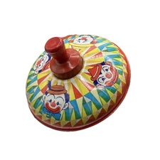 Vintage Toy J. Chien Wood Handle Spinning Top Circus Clowns 1950’s Works!
