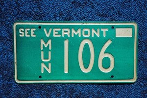 1972 Vermont Municipal License Plate # 106