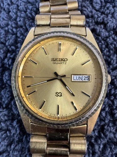 Vintage Seiko SQ Men 5Y23-8A69 Formal Day Date Gold Tone Quartz Watch New Batter