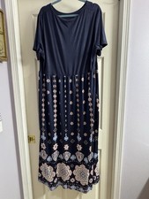 Soft Women's Navy Short-Sleeve Maxi Dress with Floral Border Plus Size XXXL New